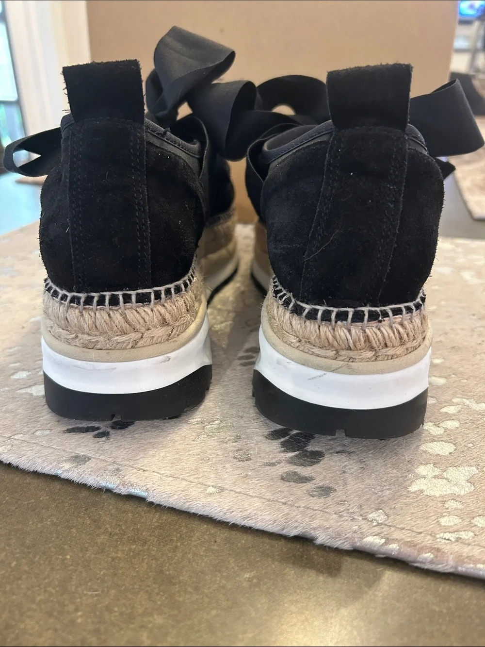 EUC Ateliers Black Suede Espadrille Platform Sneakers with Ribbon (sz 40)